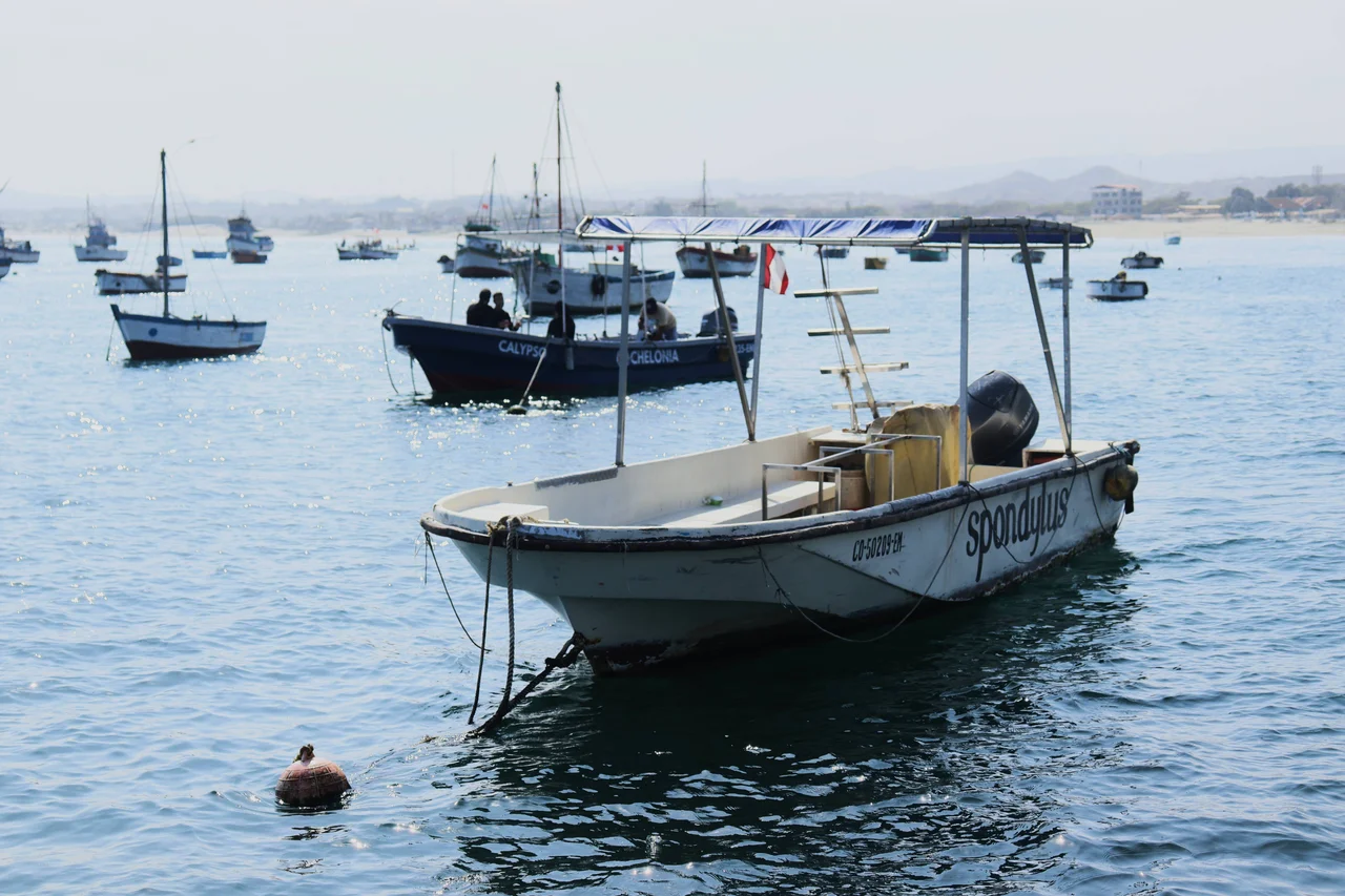 Bote de pesca en playa Los Órganos, Talara, Piura.