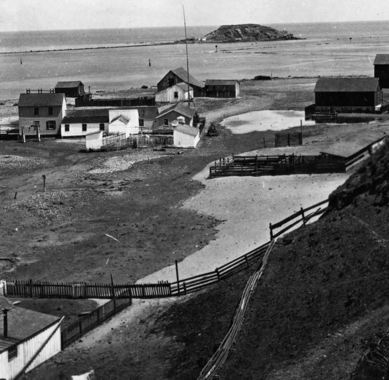 What is now San Pedro in 1873. The old landmark, Deadman's Island is in the background (it was removed in 1928 to expand the harbor).