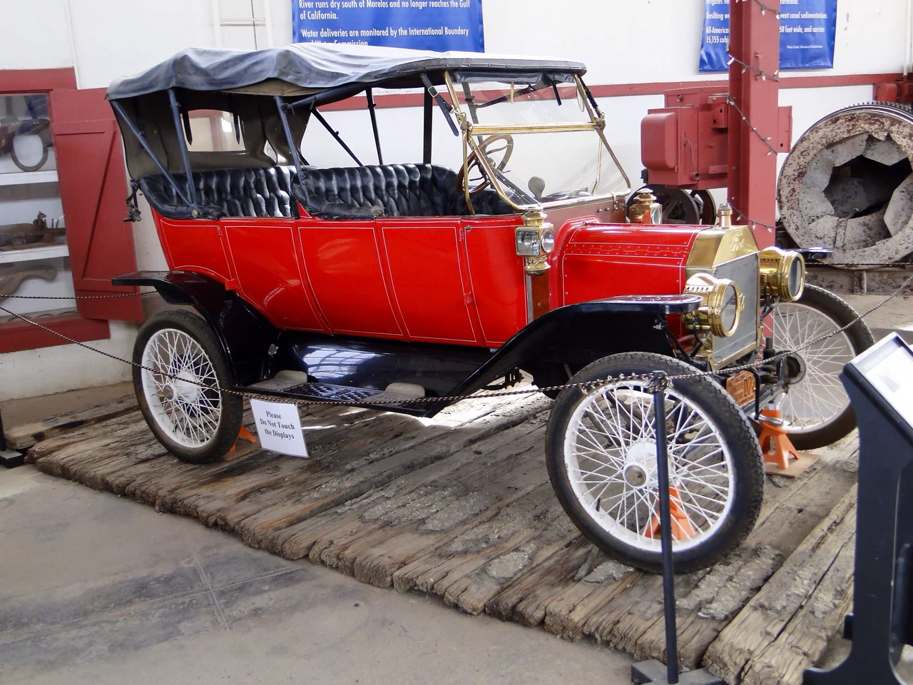 Remnants from the Old Plank Road through the Imperial Dunes and Ford automobile on display at the Yuma Quartermaster Depot Historic Site, 201 N. 4th Avenue, Yuma, Arizona