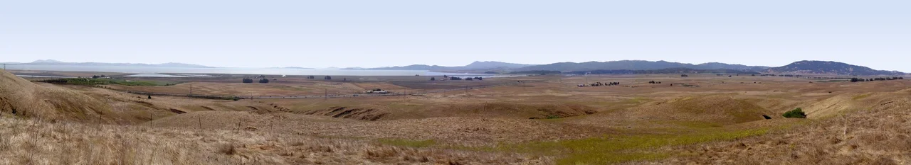 San Pablo Bay from Wildcat Mountain at Sears Point in Sonoma County. Landmarks L-R: Mount Diablo, San Francisco (barely visible) Mount Tamalpais.