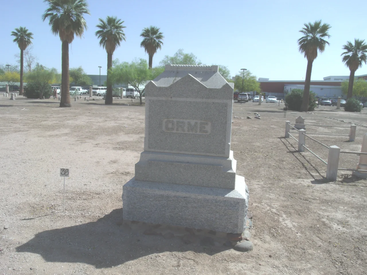 Linsey Orme , a former member of the Confederate Army of America, once served in the Territorial Council and later as Maricopa County sheriff. Orme died on September 24, 1900. The grave is located at 1317 W. Jefferson Street in the "Independent Order of Odd Fellows Cemetery" section of Phoenix's historic Pioneer &amp; Military Memorial Park. The Pioneer &amp; Military Memorial Park is listed in the National Register of Historic Places, reference #06001317.