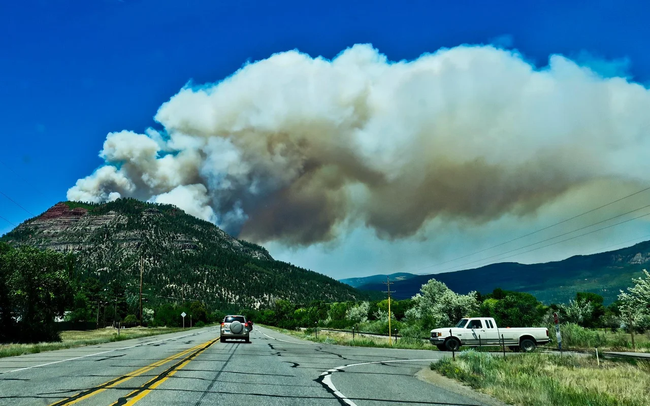 Smoke plume from US Hwy 550 north of Durango, CO