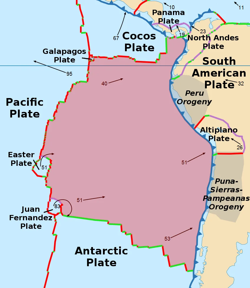 Tectonic situation of Pacific Colombia.
Legend:
Dark red - Coiba Plate
Purple - Malpelo Plate
Red double line - Panama Transform Fault
Green double line - Coiba Transform Fault
Pink thick line - Colombian Deep Trench
Red single lines - from north to south Unguía Fault, Bahía Solano Fault, Naya-Micay Fault and Remolino-El Charco Fault
Blue single lines - Romeral Fault System
Yellow single lines - Eastern Frontal Fault System
Orange single line - Bucaramanga-Santa Marta Fault
White single lines - other major faults of Colombia
Sources:
Paris, Gabriel et al. (2000a) Database of Quaternary Faults and Folds in Colombia and its Offshore Regions, USGS, pp. 1–66 Retrieved on 6 June 2018.
Paris, Gabriel et al. (2000b) Map of Quaternary Faults and Folds of Colombia and Its Offshore Regions, USGS, p. 1 Retrieved on 6 June 2018.
Zhang, Tuo et al. (2017). "The Malpelo Plate Hypothesis and implications for nonclosure of the Cocos-Nazca-Pacific plate motion circuit". Geophysical Research Letters 44: 1–6. Retrieved on 2018-06-06.