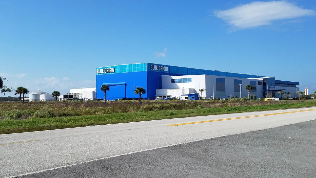 Blue Origin Orbital Launch System (OLS) manufacturing building, Merritt Island, Florida, February 2019.  View from southeast.