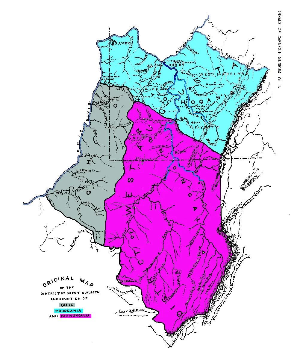 Map of Ohio, Monongalia, &amp; Yohogania Counties.