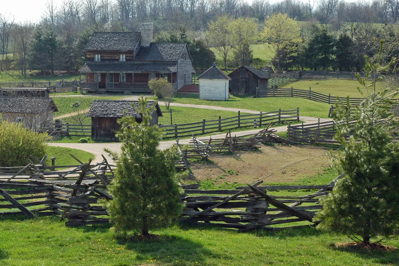 A farmhouse in the style of the Shenandoah Valley at the Frontier Culture Museum in Staunton, Virginia.