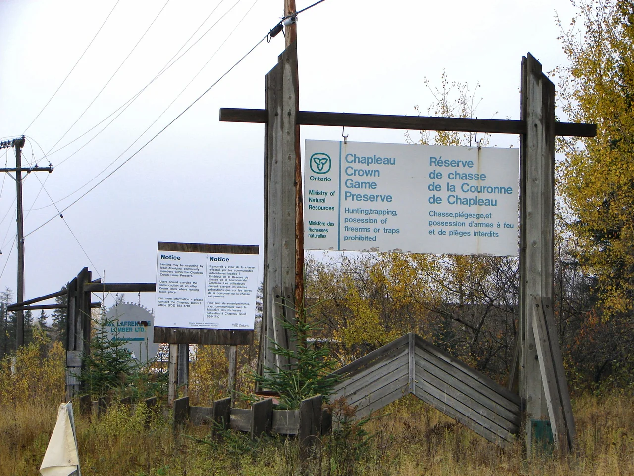Entrance sign of the Chapleau Crown Game Preserve, Ontario, Canada