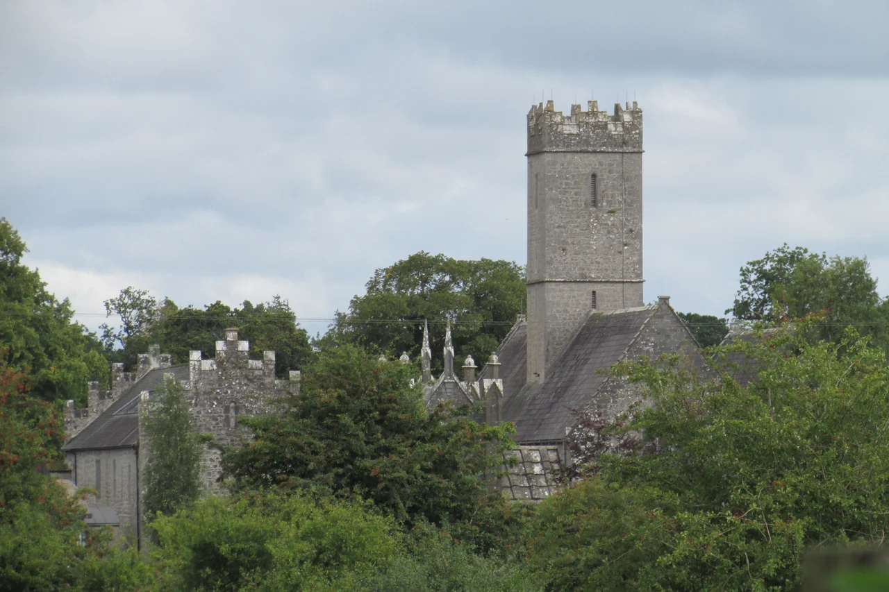 Adare Abbey, Bartlett, W. H. (William Henry), 1809-1854. Augustinian Friary left, Castle middle, Franciscan Friary right