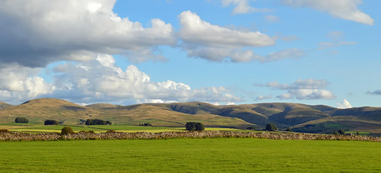 Panorama of Howgill Fells at sunset from Raisgill