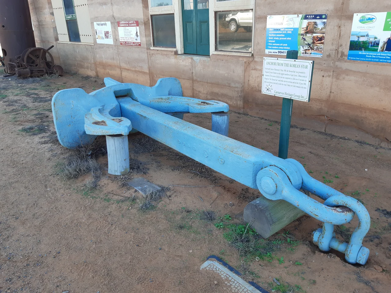 The anchor of the MV Korean Star, wrecked of the Western Australian coast, on display near One Mile Jetty, Carnarvon.