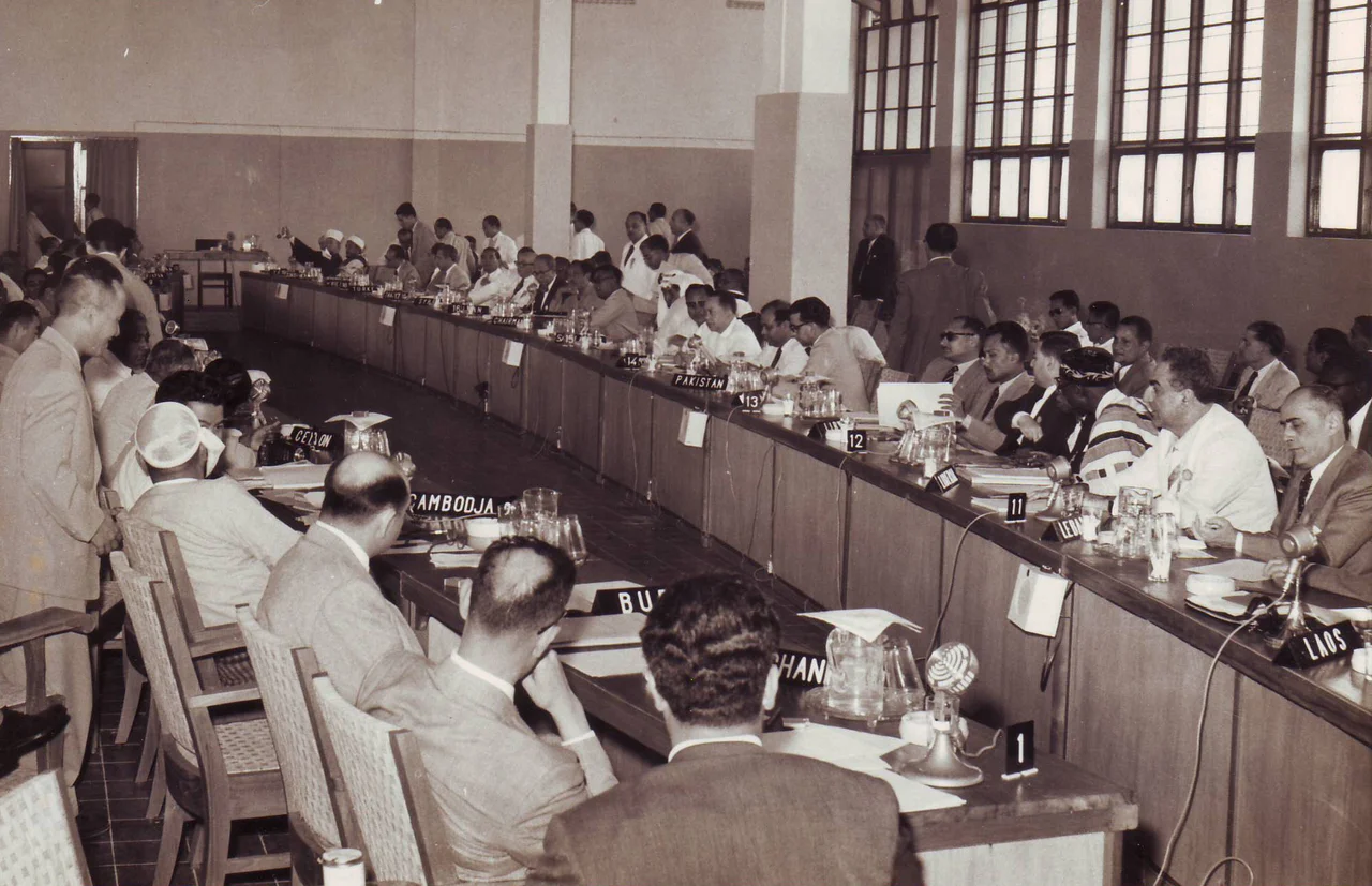 Delegations held a Plenary Meeting of the Economic Section during the African-Asian Conference in Merdeka Building, Bandung, on April 20th 1955.