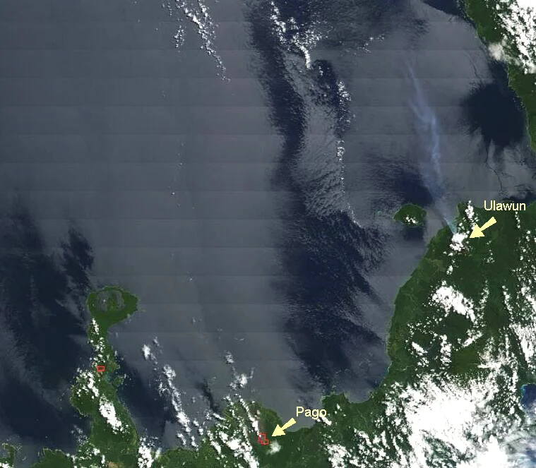 Steam plume from Ulawun volcano, Papua New Guinea.  Landsat image.