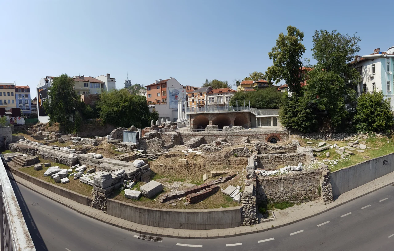 Panorama of the northern part of the ancient forum of Plovdiv