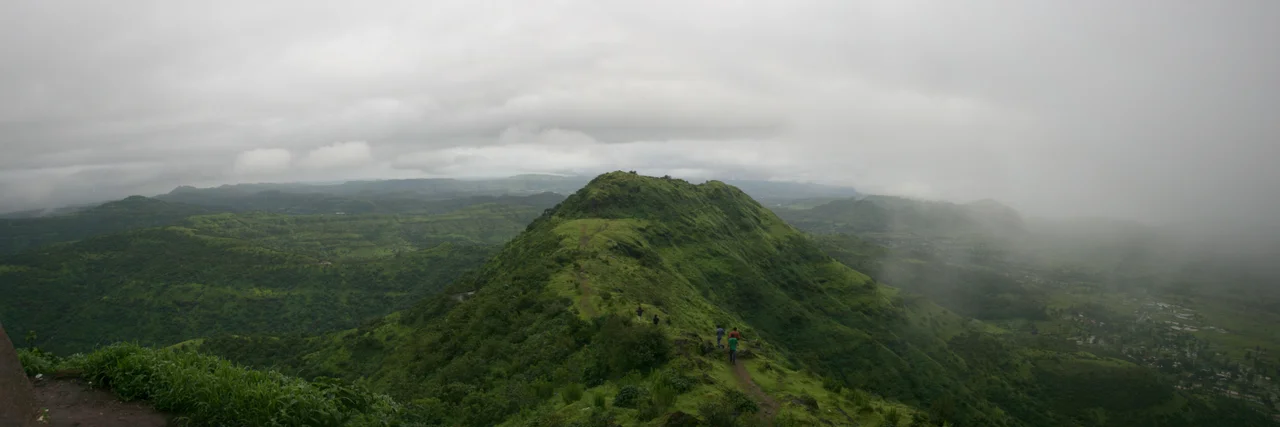Digitally stitched panorama of a scenic view from Sinhagad fort Pune India
